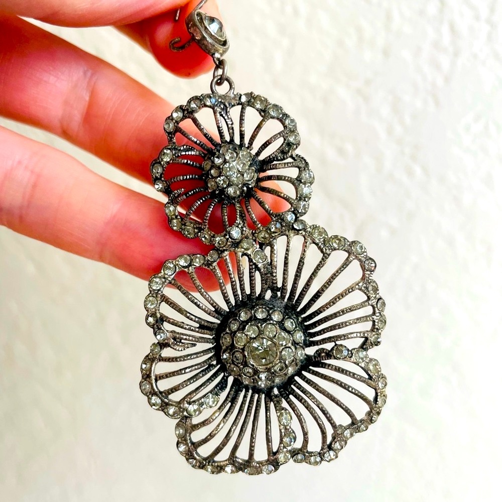 Vintage Silver Crystal Dangle Earrings